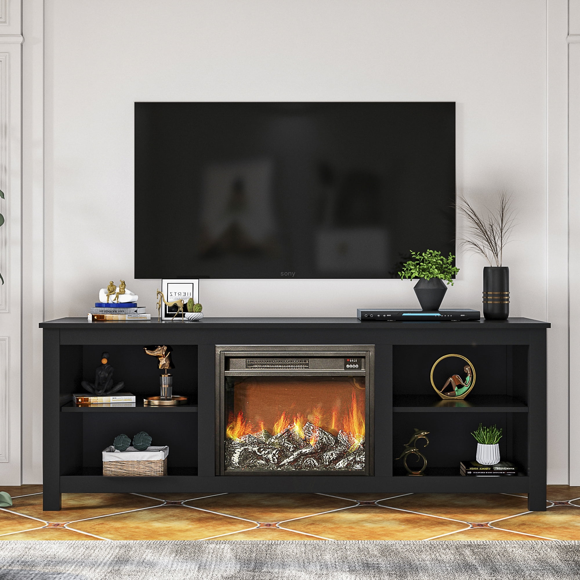 SYNGAR Fireplace TV Cabinet, Retro Farmhouse TV Stand for TVs up to 58 inches, TV Media Console ...