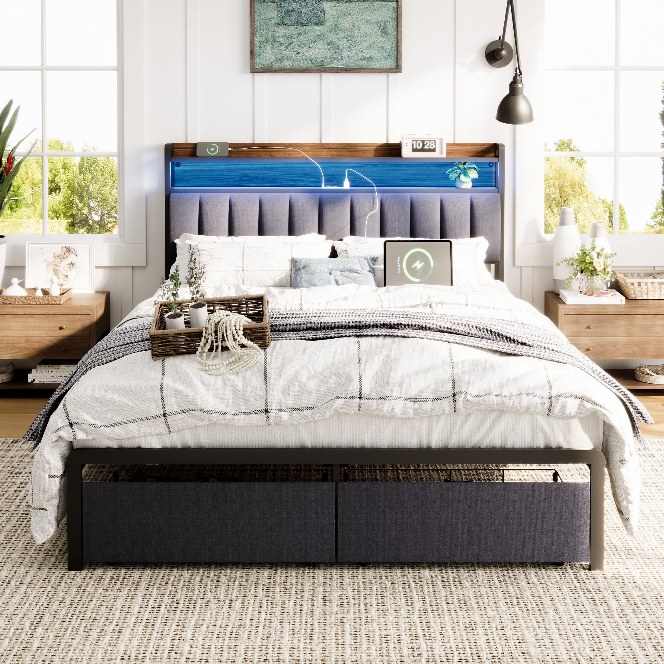 SYNGAR Full Size Upholstered Platform Bed Frame, Height Adjustable