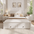 thumbnail image 1 of SYNGAR Full Bed Frame with Storage, Full Size Platform Bed with 2 Drawers, Wooden Bed Frame with Headboard, Heavy Duty Wood Support, No Box Spring, Farmhouse White Bed, 1 of 11