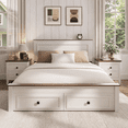 thumbnail image 1 of SYNGAR Full Bed Frame with Storage, Full Size Platform Bed with 2 Drawers, Wooden Bed Frame with Headboard, Heavy Duty Wood Support, No Box Spring, Farmhouse White+Brown Bed, 1 of 11