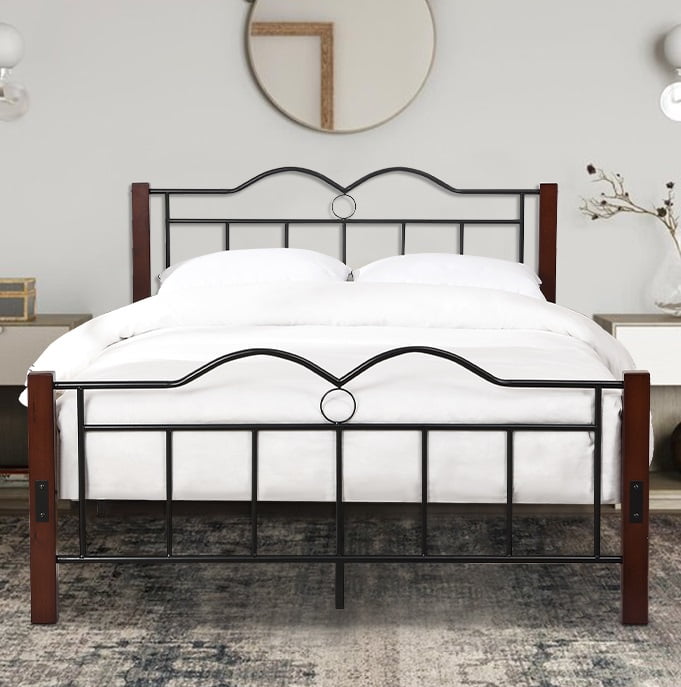 SYNGAR Full Size Bed Frame, Metal Bed Frame with Headboard and Solid Wood Feet, 400lb Weight