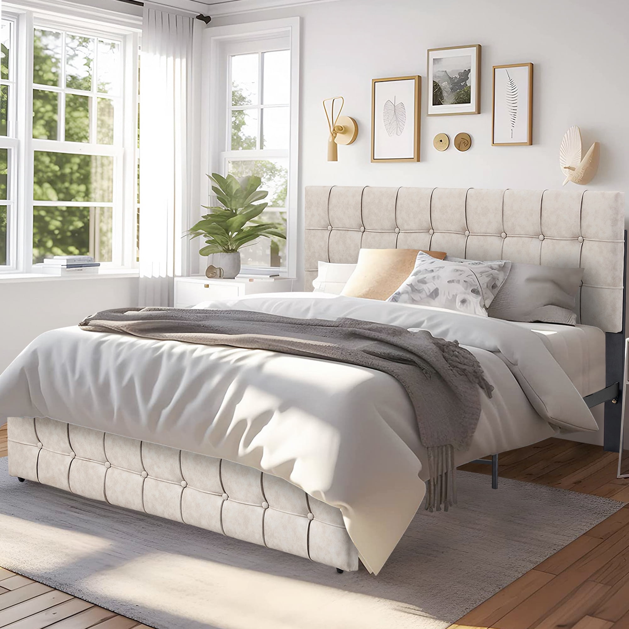 SYNGAR Full Size Fabric Upholstered Platform Bed Frame with Height