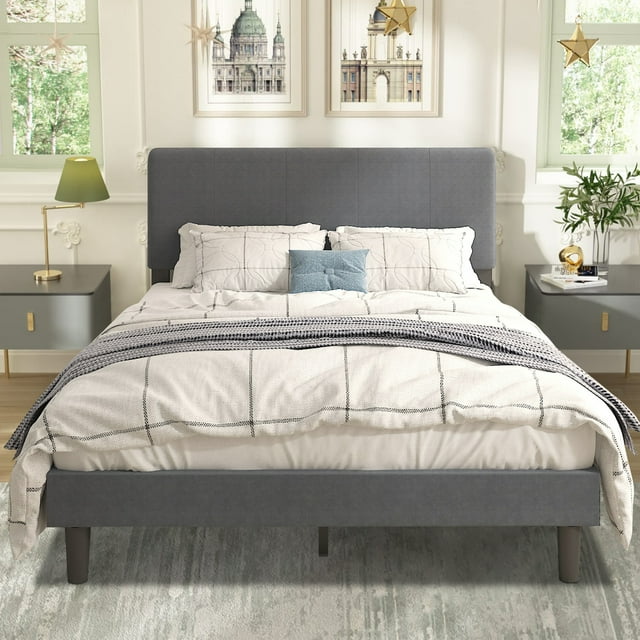 SYNGAR Full Size Fabric Upholstered Platform Bed Frame with Height ...