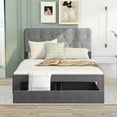 thumbnail image 1 of SYNGAR Full Size Storage Bed, Full Platform Bed Frame with Upholstered Headboard, Solid Wood and Metal Frame Platform Bed with Drawer Storage, No Box Spring Needed, Dark Gray, 1 of 11