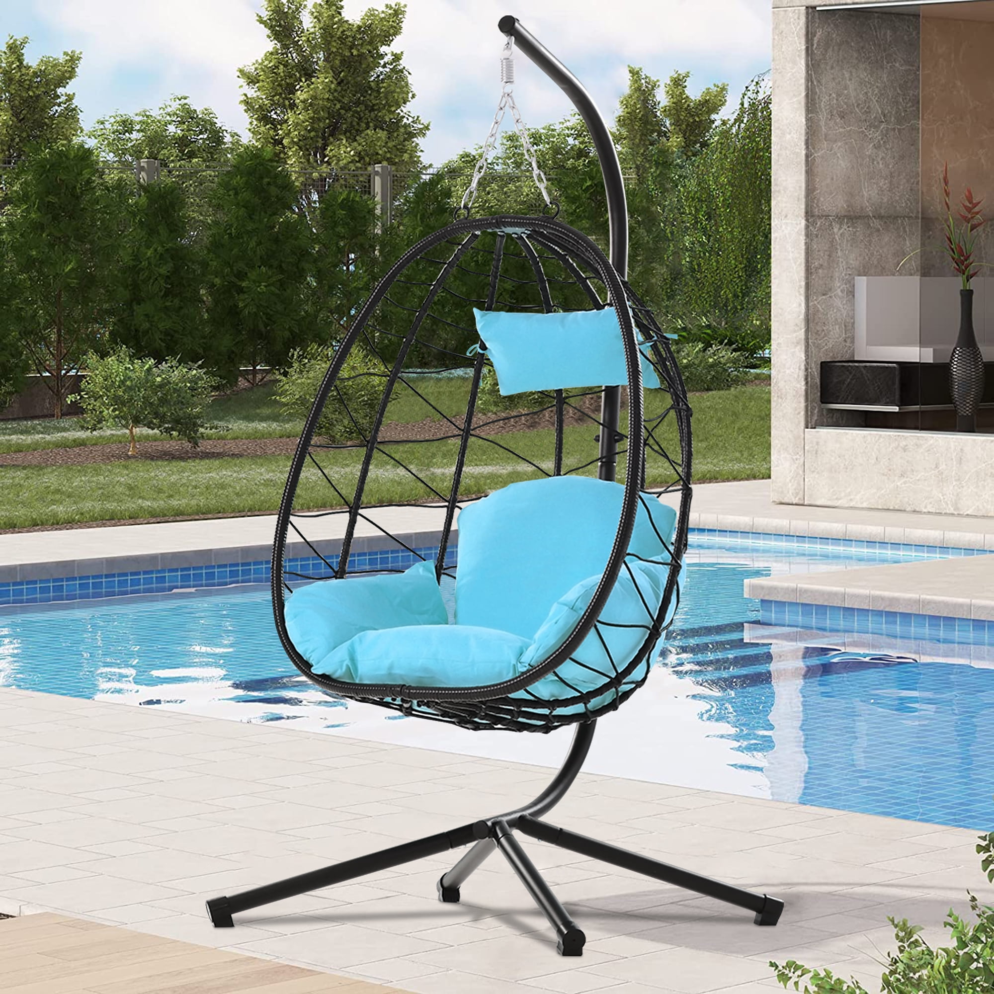 SYNGAR Hanging Egg Chair, Swing Chair with Steel Hammock Stand Set, Hammock  Chair with Soft Seat Cushion, Multifunctional Hanging Chairs for Outdoor  Indoor Bedroom, Light Blue - Walmart.com, image size:2000x2000