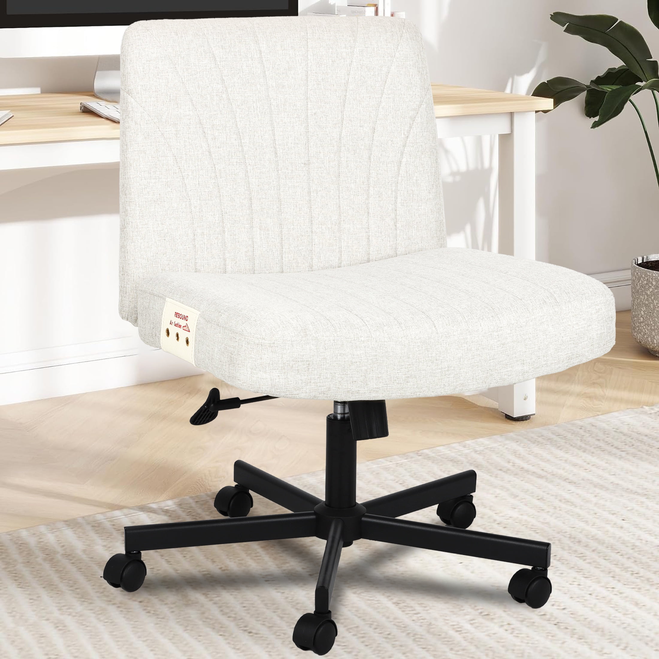 SYNGAR Beige Office Chair Modern Adjustable Height Cross Legged Office Chair with Wide Cushion Criss Cross Desk Chair Comfy with Wheels for Home
