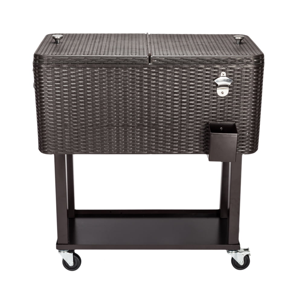 SYNGAR Ice Chest on Wheels with Shelf, 80 Quart Rolling Cart with ...