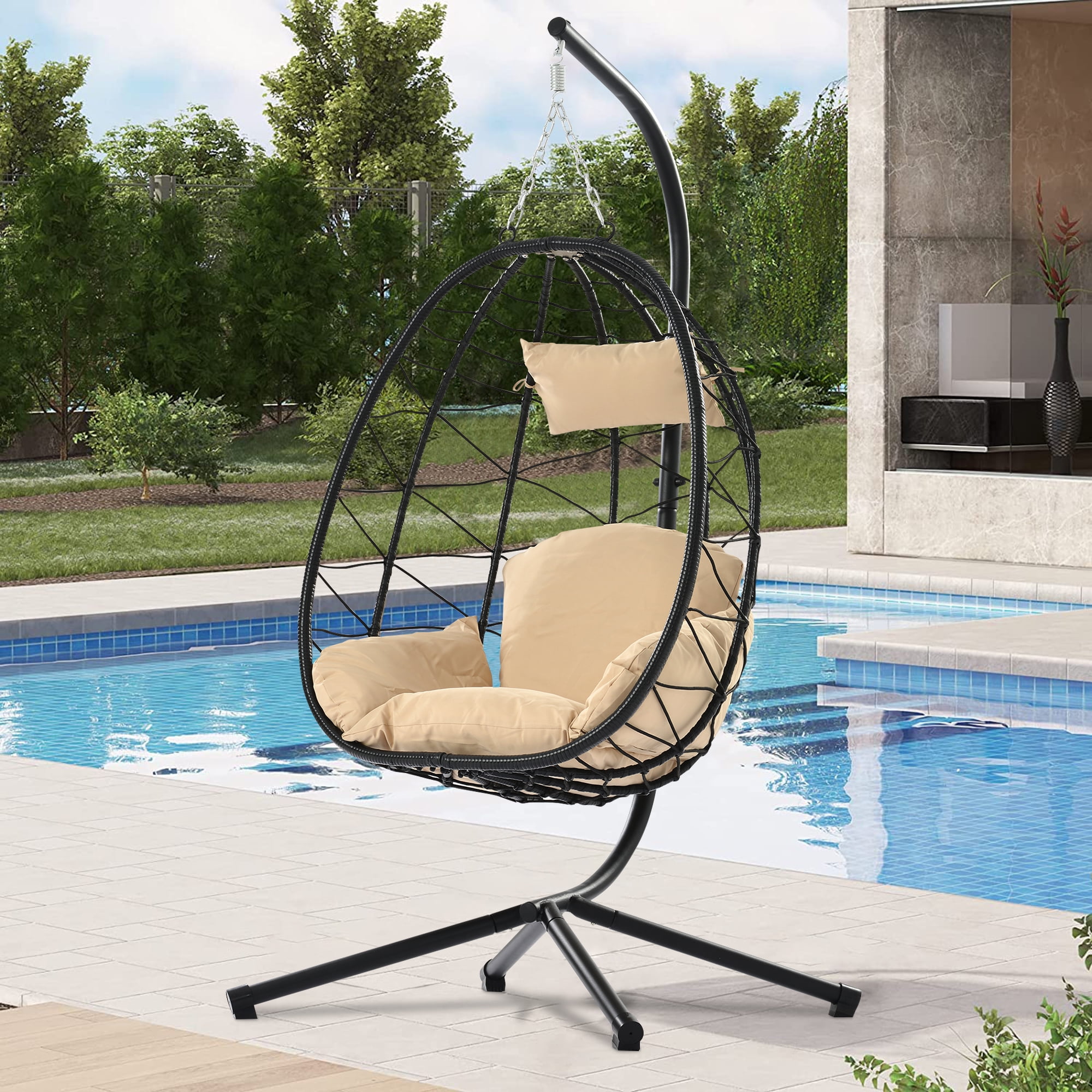 SYNGAR Indoor Outdoor Patio Wicker Hanging Chair, Swing Hammock Egg