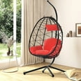 thumbnail image 1 of Red Swing Egg Chair, Hammock Chair, Hanging Chair, Steel Frame and Waterproof Cushion with Steel Stand for Indoor Outdoor Patio Porch Bedroom Wicker Rattan Basket Chair 300LBS Capacity, 1 of 12
