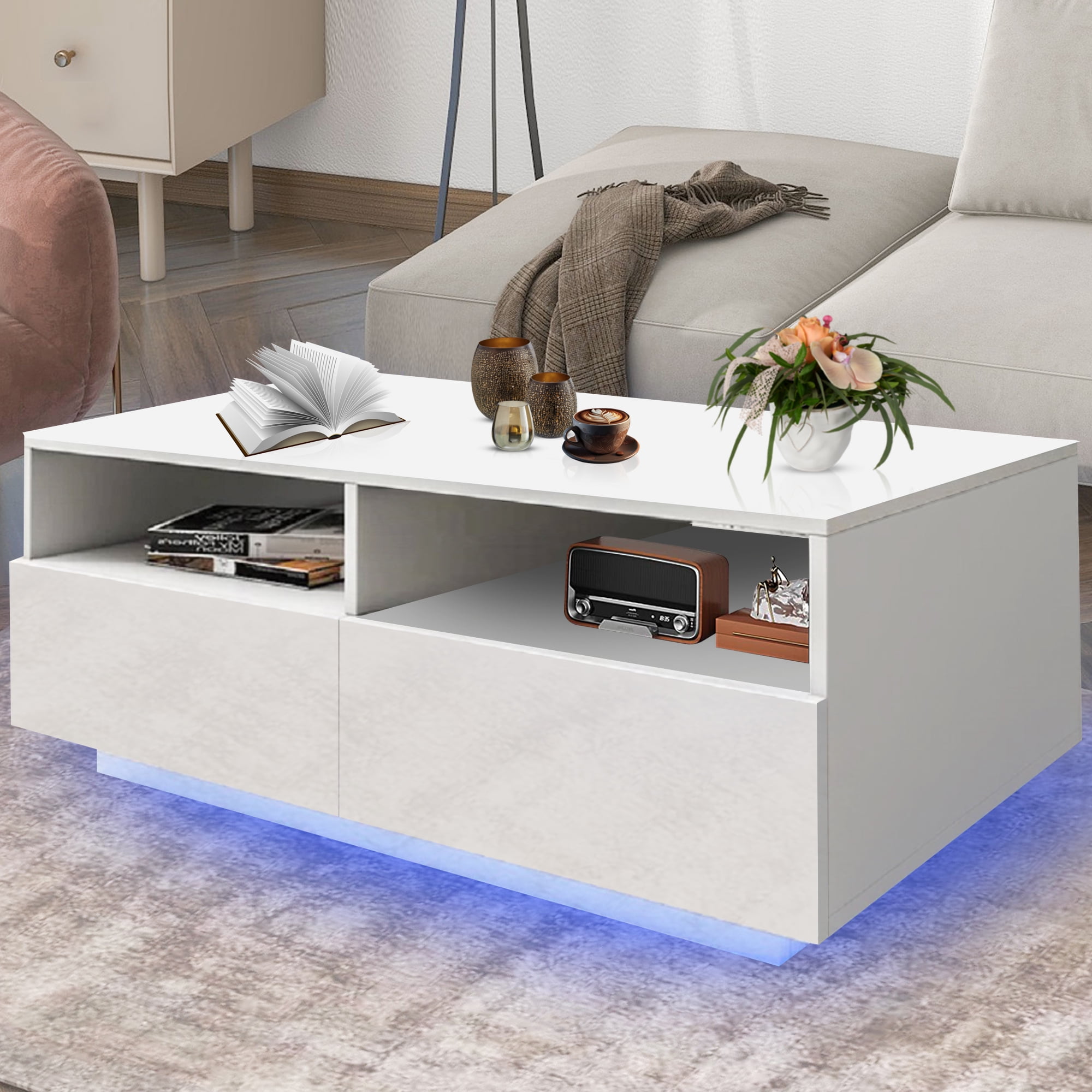SYNGAR Coffee Table with LED Light for Living Room, 21" Height Modern ...