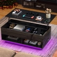 thumbnail image 1 of SYNGAR Lift Top Coffee Table for Living Room, Large Hidden Storage Lift Top Coffee Table with LED Light and Charging Station, Modern Coffee Table with Open Storage Shelves, Black, 1 of 6