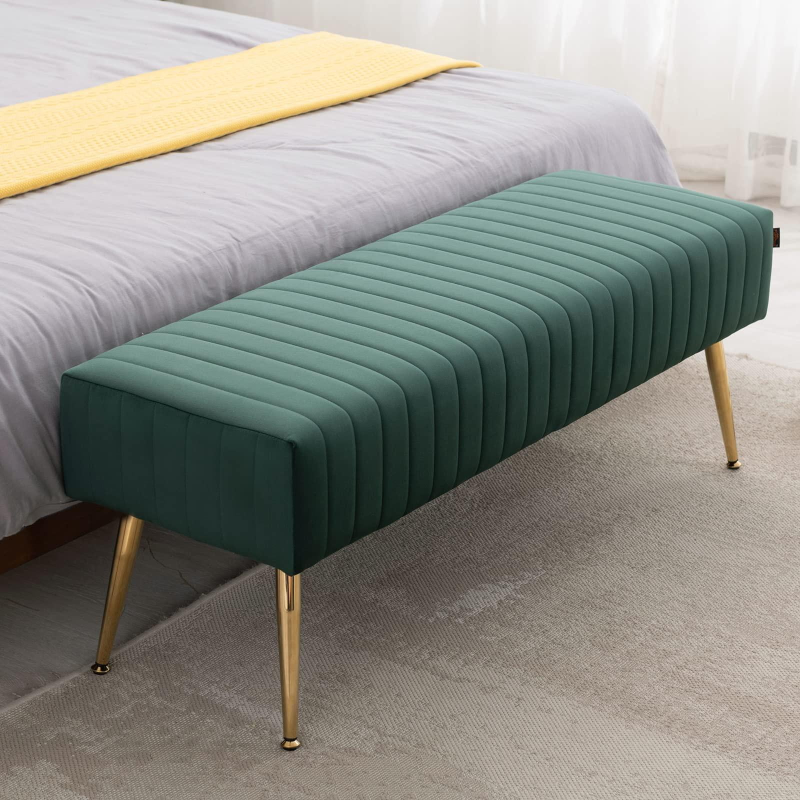 Bench Button SYNGAR Light Gray Fabric Bench, Button-Tufted Upholstered Bench for ...