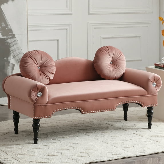 SYNGAR Loveseat Sofas for Living Room, Velvet Upholstered 2-Seat Couch with 2 Pillows and Solid Wood Legs, Bedside Entryway Bench, Mid-Century Modern Sofa for Apartment Dorm, 54", Rose