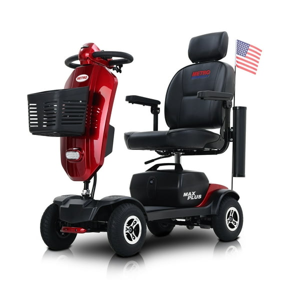 SYNGAR Mobility Scooters for Seniors with UBS Port & 2 Cup Holders, 4 Wheels Foldable Electric Scooters for Seniors with 300W Motor, 16 Miles Range, Storage Basket, Easy Assembly, Red