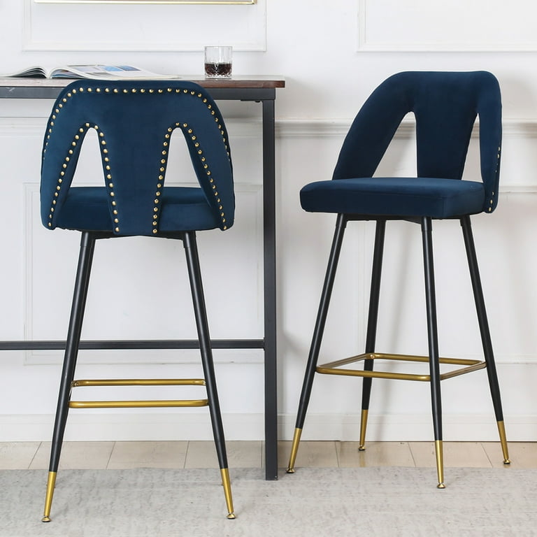 SYNGAR Modern Bar Chairs Set of 2 Contemporary Velvet Upholstered