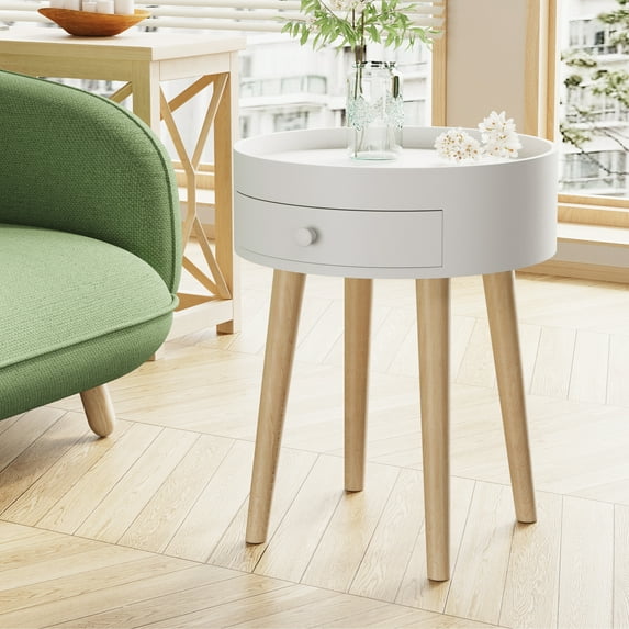 SYNGAR Modern Coffee Tables for Living Room, Cocktail Table Coffee Table with Drawer and Sturdy Wood Legs, Sofa Center Table Tea Table for Bedroom Apartment, Reception, White