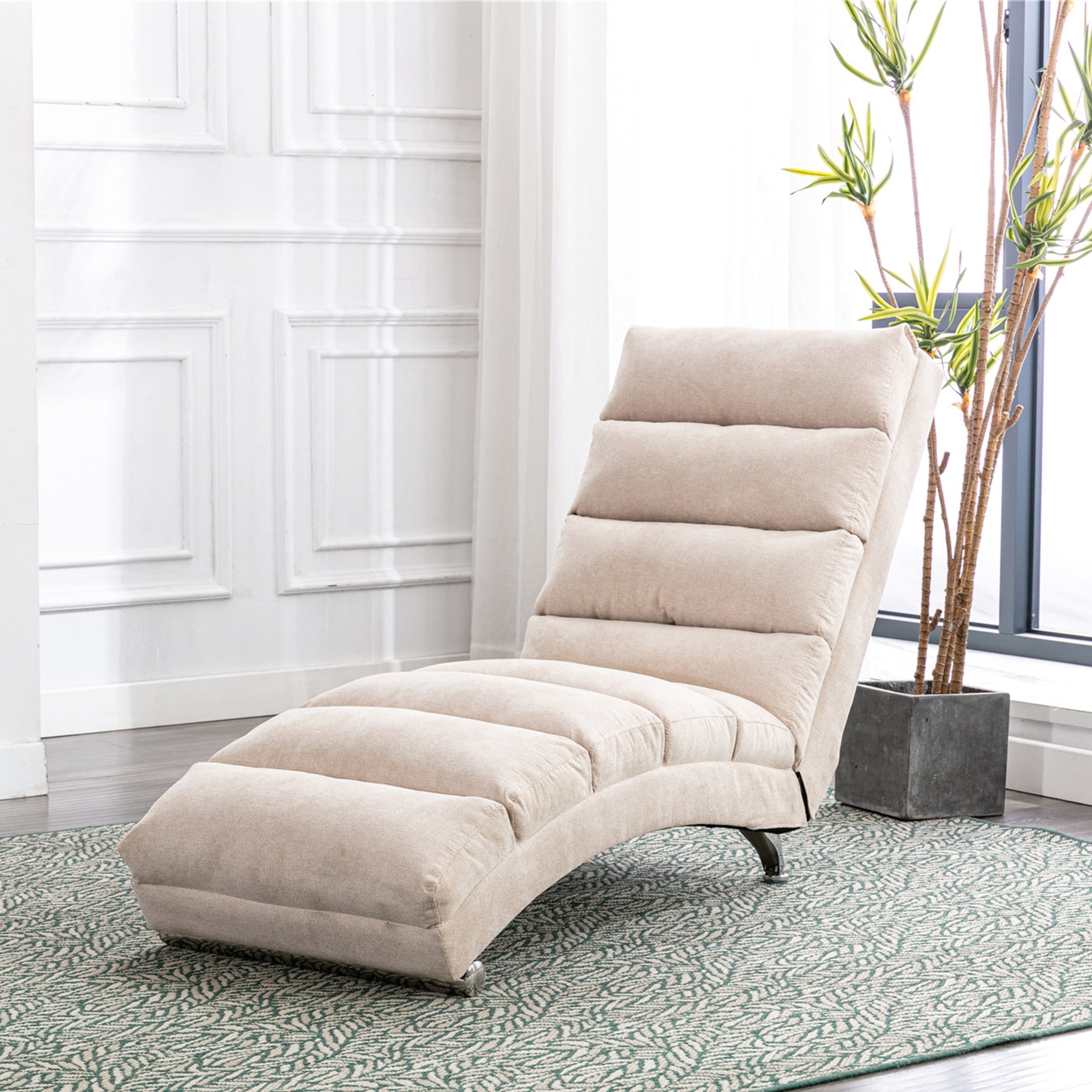 SYNGAR Chaise Lounge Chair Indoor, Modern Linen Chaise Lounges with ...