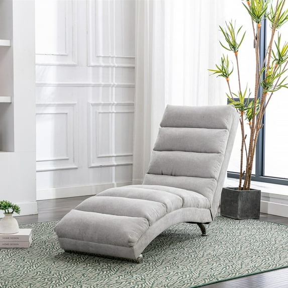 SYNGAR Chaise Lounge Chair Indoor, Modern Linen Chaise Lounges with Massage and Ergonomically 140° Backrest, Side Pocket, Leisure Sofa Upholstered Couch for Living Room Bedroom, Blue