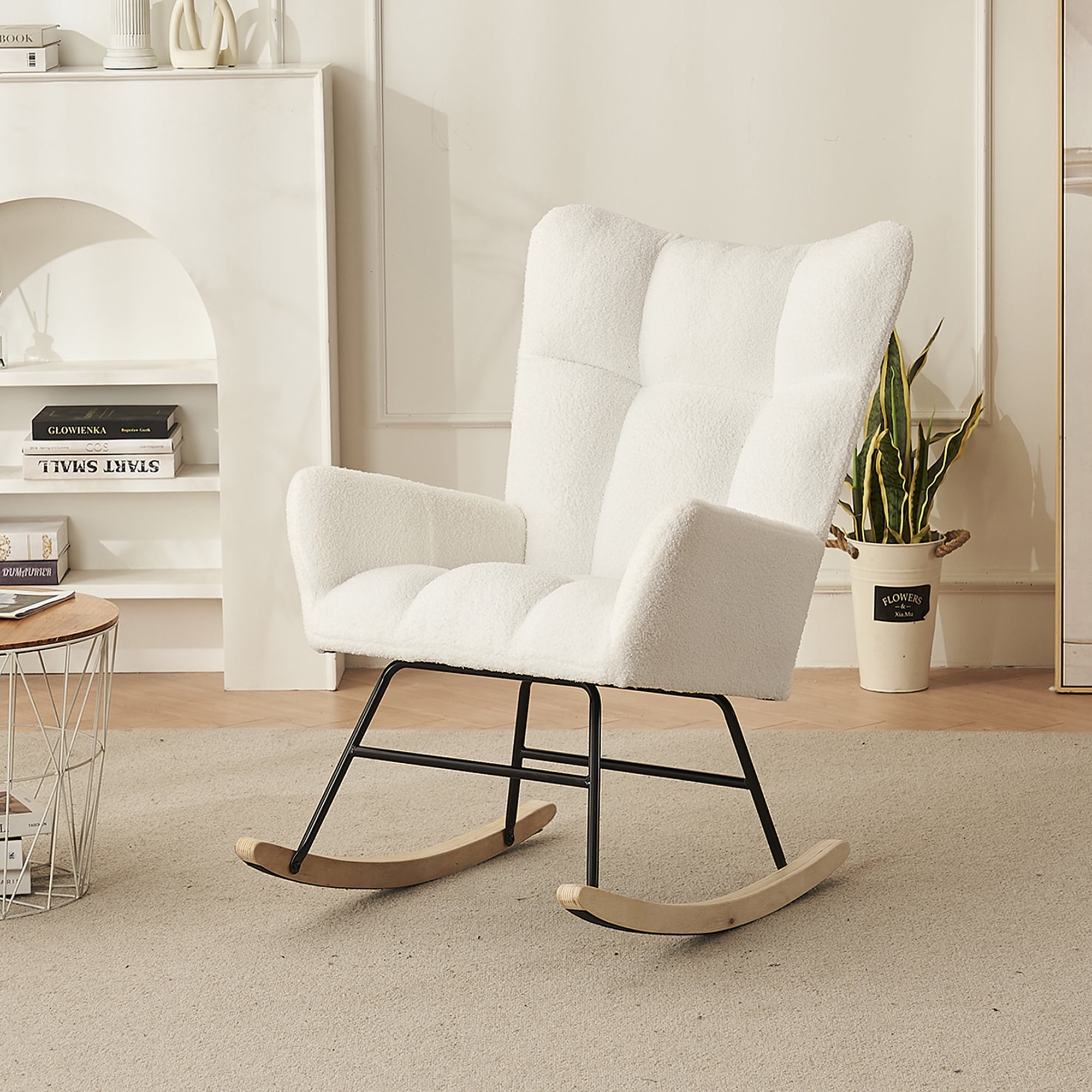 SYNGAR Modern Rocking Chair, Nursery Chair Teddy Fabric Upholstered ...