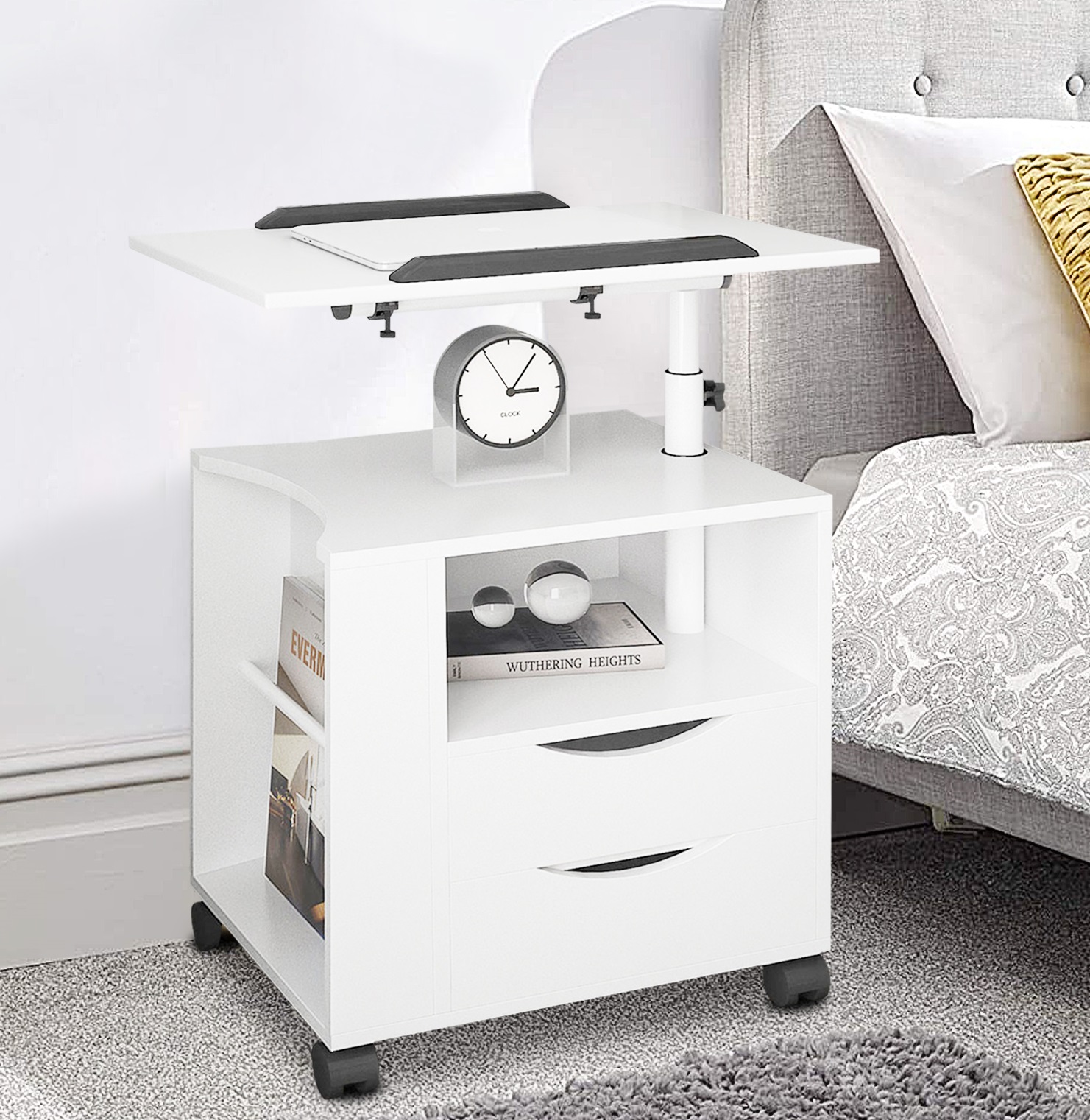 SYNGAR Nightstand with Drawers and Wheels, Nightstand Side Table