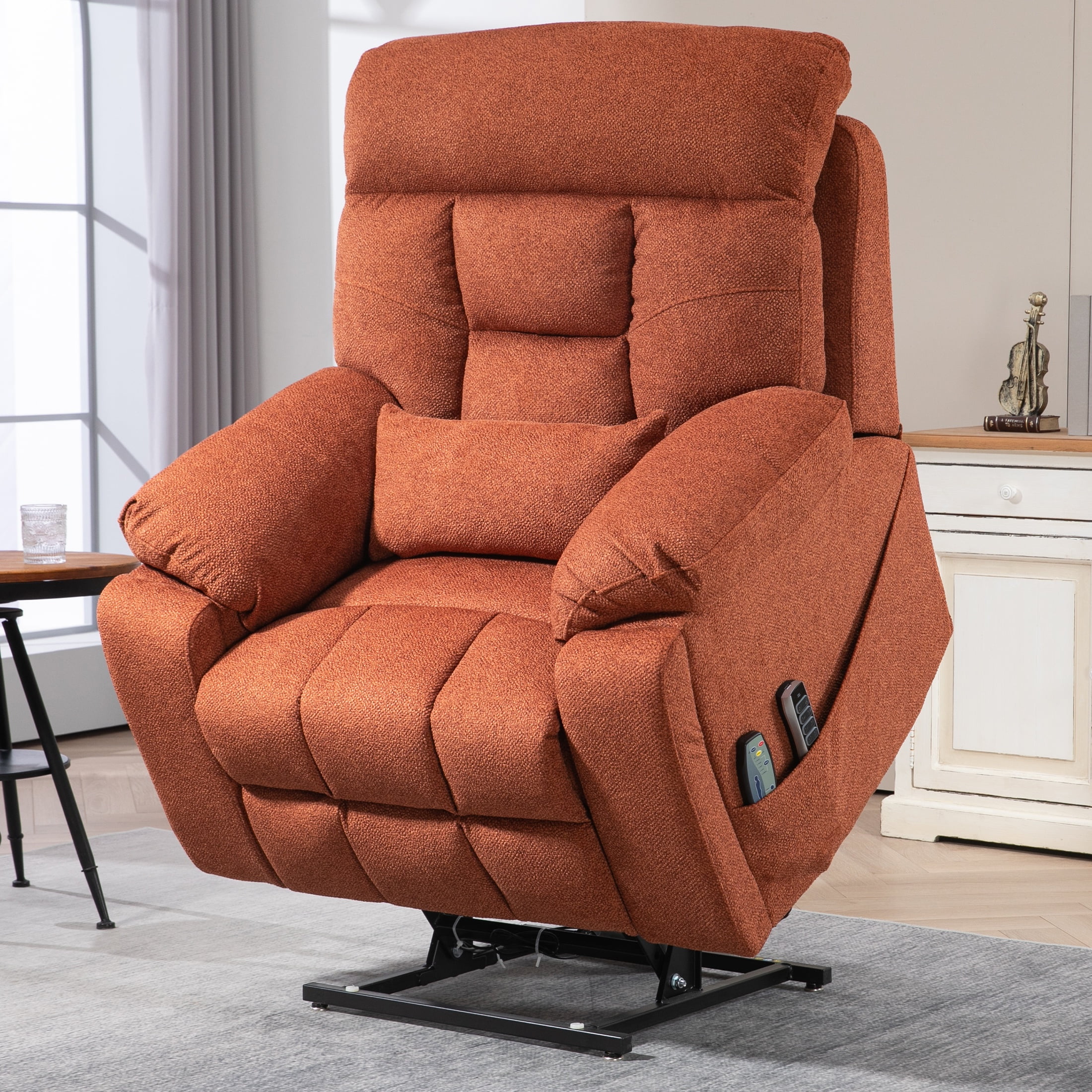 SYNGAR Power Lift Recliner Chair for the Elderly, Oversized Recliner with Massage and Heat, 2 Hidden Cup Holders, Side Pockets, 26" Width of Seat, 4 Motor, Reclining Chair, Rose