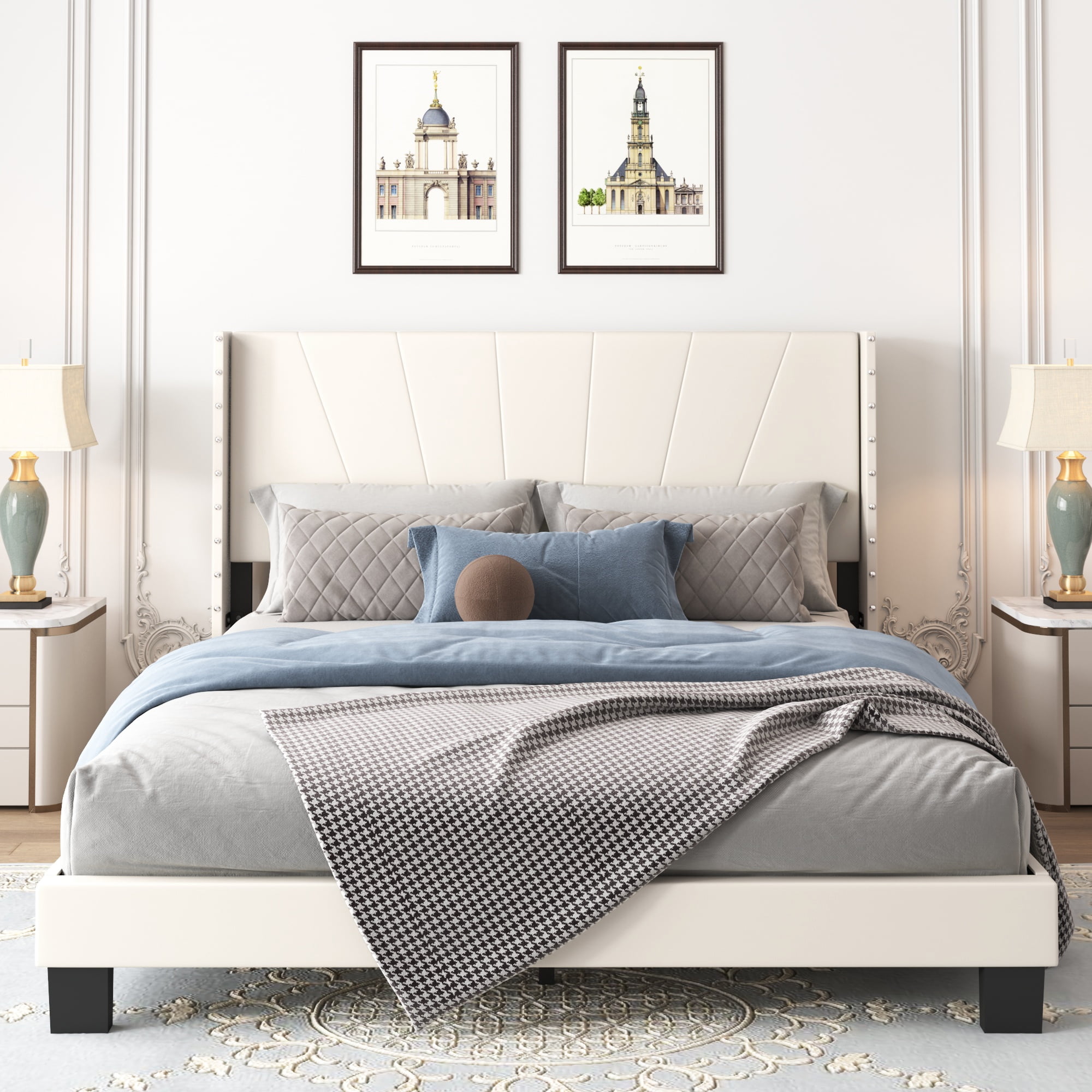 SYNGAR Queen Bed Frame, New Upgrade Queen Size Fabric Upholstered