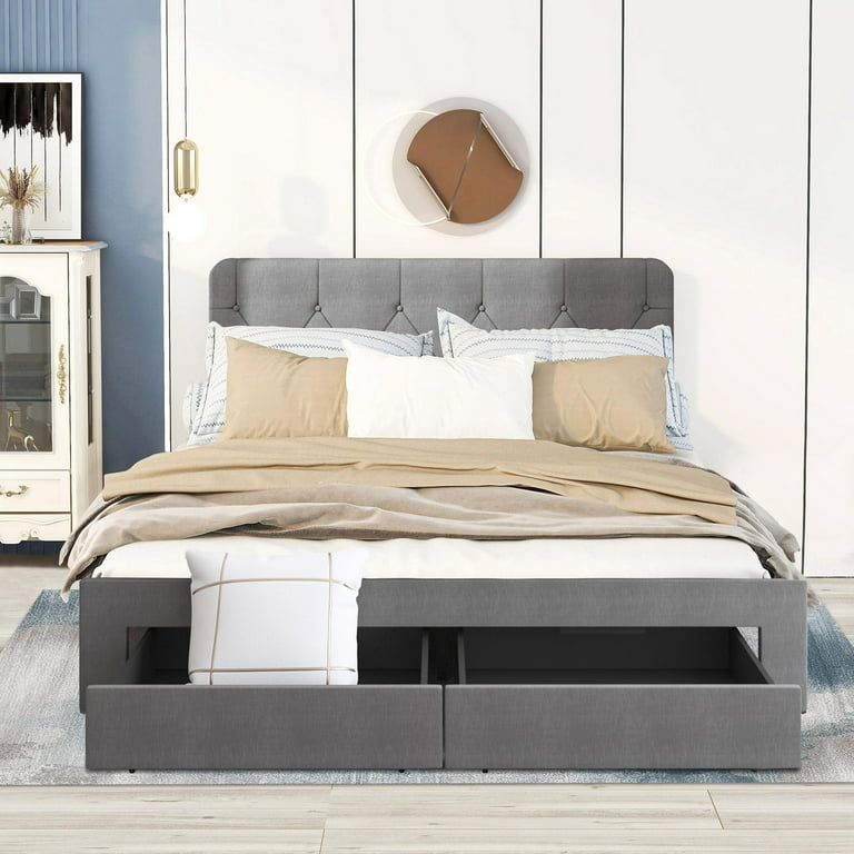 Queen platform bed frame with storage no headboard deals