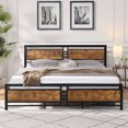 thumbnail image 1 of SYNGAR Rustic Brown Iron Platform Bed Frame King Size with Vintage Headboard and Footboard, Industrial Metal King Bed Frame with Strong Slat Support, 1 of 13