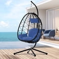thumbnail image 1 of SYNGAR Swing Egg Chair, Wicker Hanging Chair with Stand and Cushion, Heavy Duty Frame, for Indoor/Outdoor, Patio, Poolside, Balcony, Bedroom, 300 lbs Capacity, Navy, D6526, 1 of 10