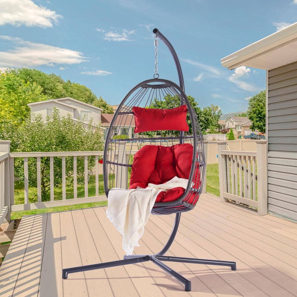 SYNGAR Swing Egg Chair, Wicker Hanging Chair with Stand and Cushion