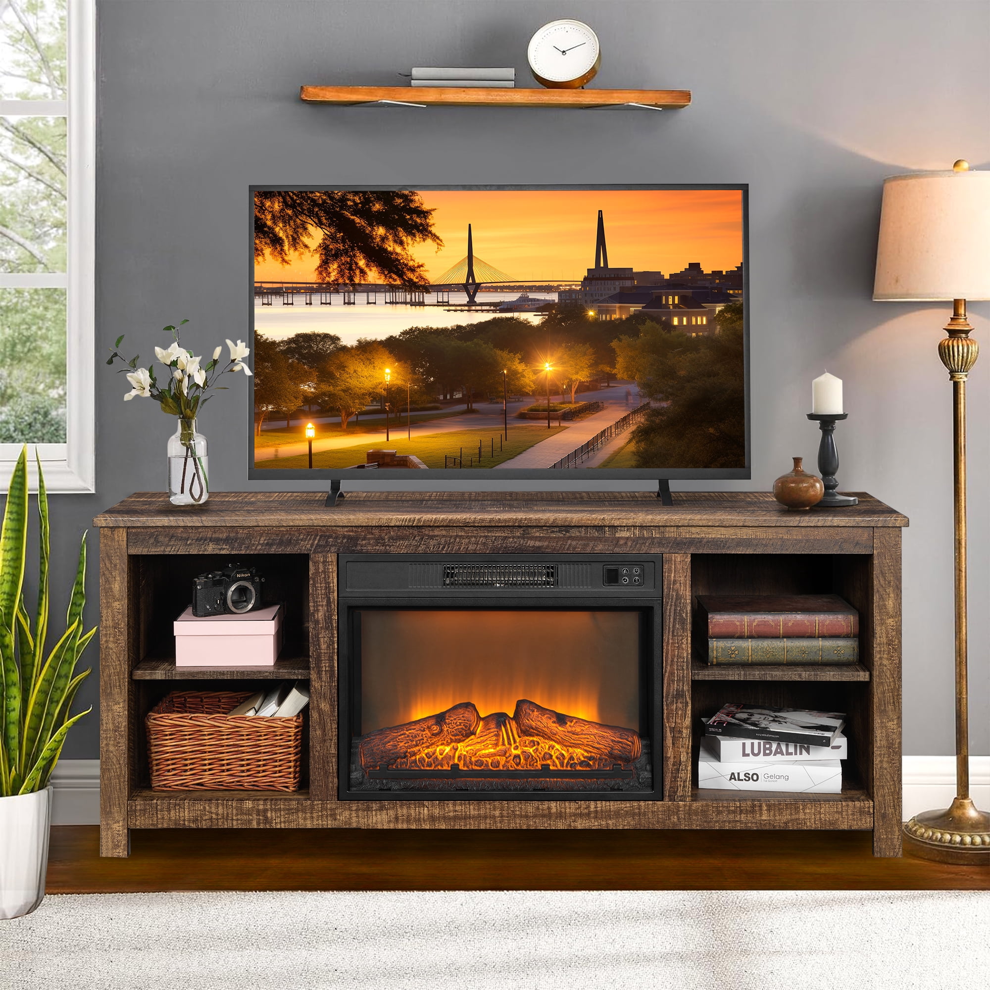 SYNGAR TV Stand with Fireplace, Modern TV Cabinet for TVs up to 65 inch ...