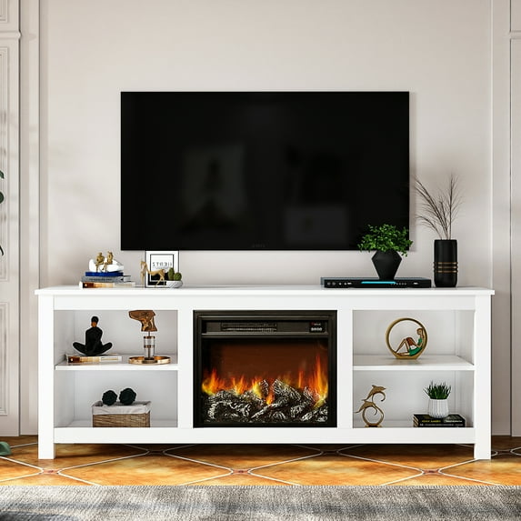 SYNGAR TV Stand with Fireplace, Modern TV Cabinet for TVs up to 65 inch, Electric Fireplace TV Stand with Storage, Entertainment Center Console Table, for Living Room Bedroom, White, D3208