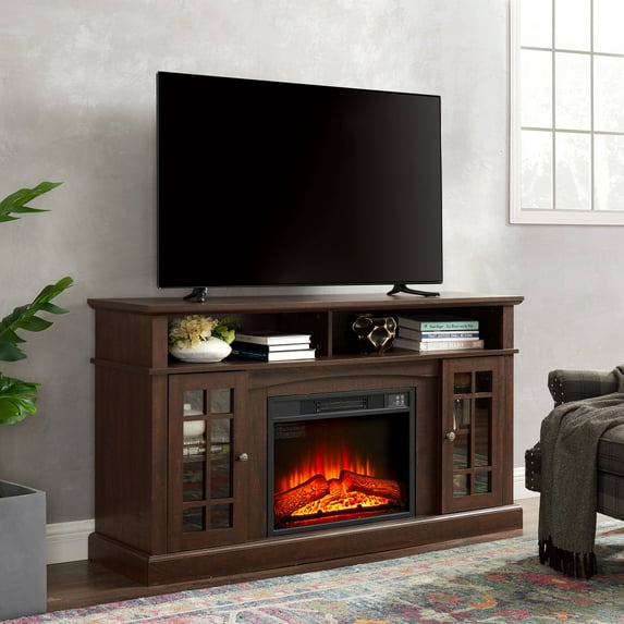SYNGAR TV Stand with Fireplace, Modern TV Cabinet for TVs up to 65 inch, Electric Fireplace TV Stand with Storage, Entertainment Center Console Table, for Living Room Bedroom, Espresso, D3184