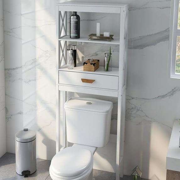 SYNGAR Tall Bathroom Storage Cabinet, Bathroom Furniture Over The Toilet, Freestanding Bathroom Cabinet with Open Shelves, Bathroom Hutch Over Toilet, Space Saving Toilet Shelf Organizer, K2507