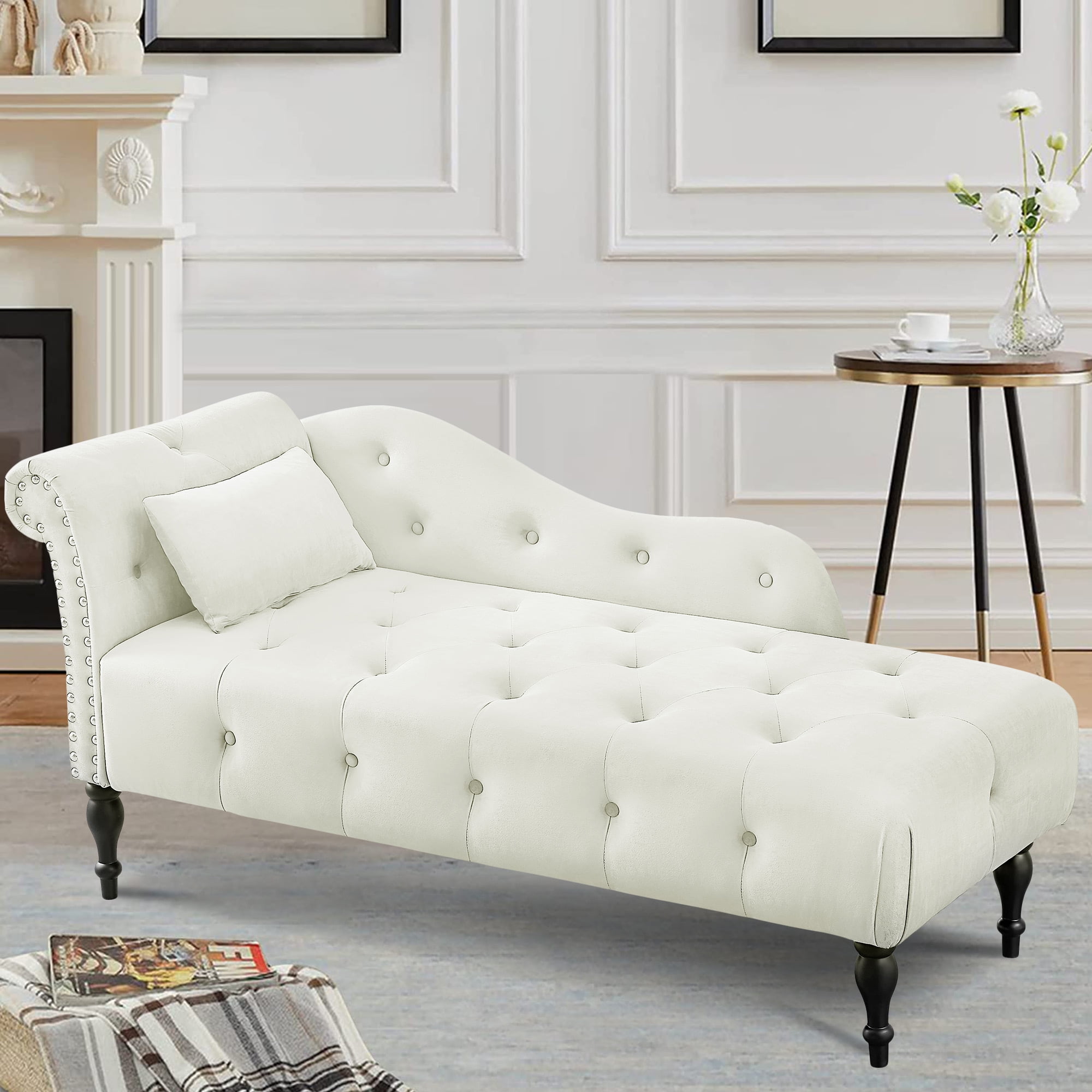 SYNGAR Tufted Upholstered Velvet Rolled Arm Chaise Lounges Indoor Chair