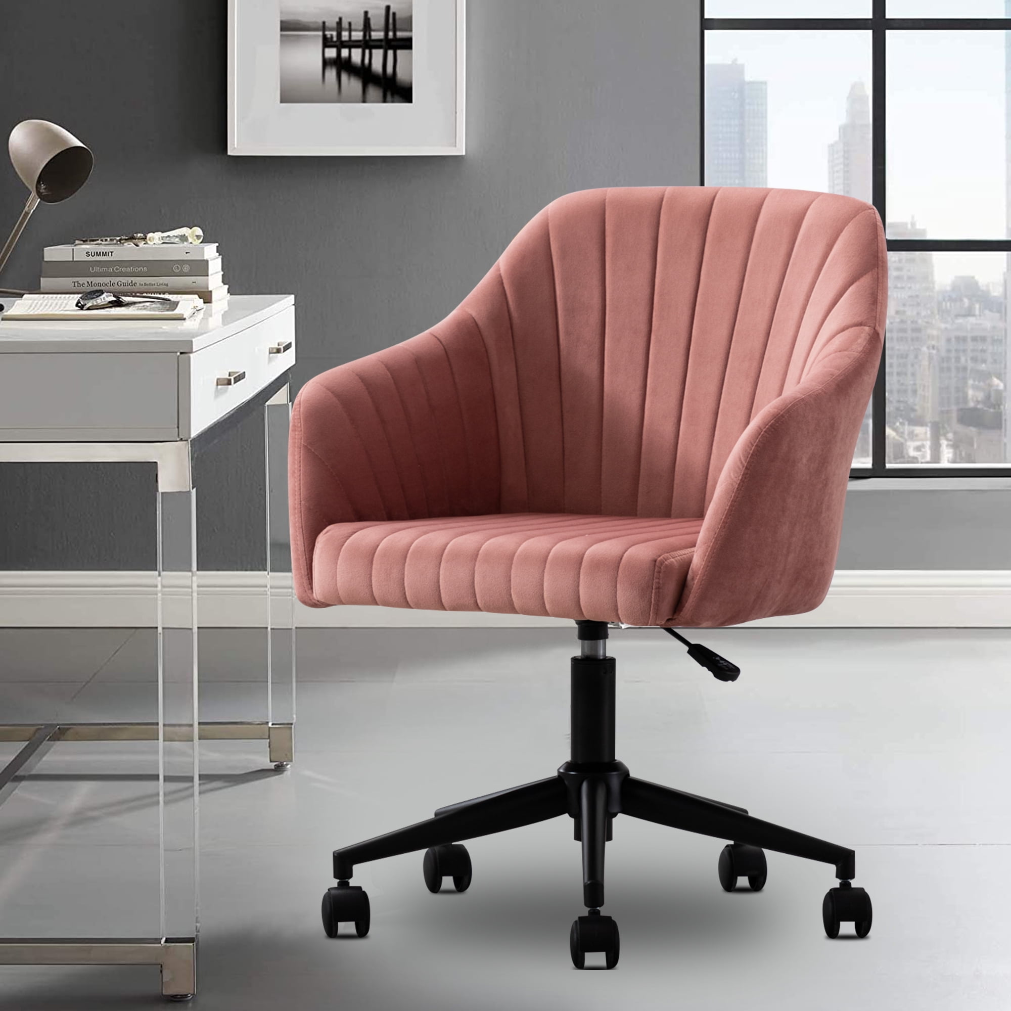 SYNGAR Tufted Vanity Chair with Wheels, 360° Swivel Upholstered ...