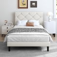 thumbnail image 1 of SYNGAR Twin Bed Frame with Upholstered Faux Leather Adjustable Headboard, Platform Bed Frame with Wood Slats Support, Noise-Free, Easy Assembly, No Box Spring Needed, Modern White Bed Frame, 1 of 12