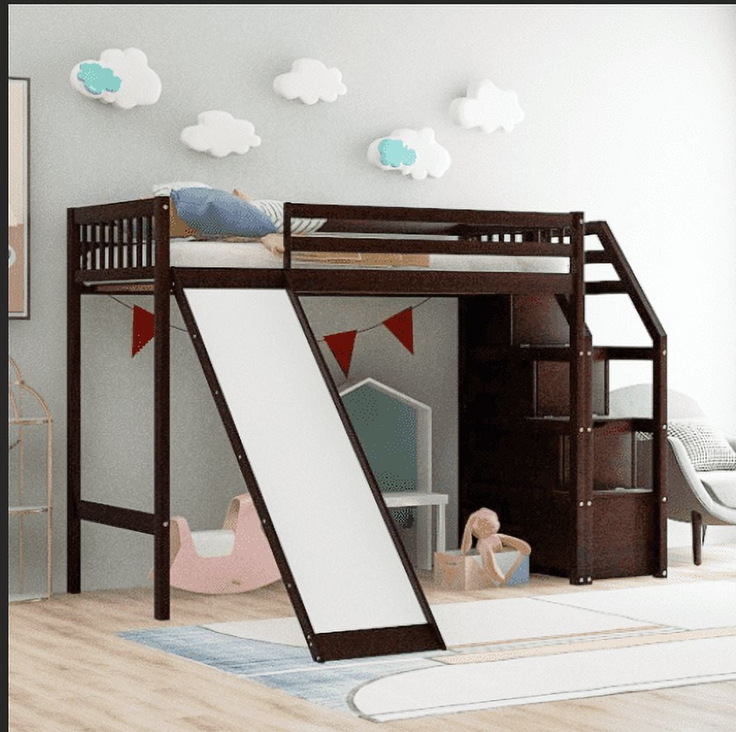 SYNGAR Twin Loft Bed with Slide, Kids Bed Twin Size with Storage