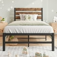 thumbnail image 1 of SYNGAR Twin Size Bed Frame with Strong Metal Slats, Iron Platform Bed Frame with Rustic Wooden Headboard, Mattress Foundation with 400LBS Load Capacity, Noise Free, No Box Spring Needed, Black, 1 of 8
