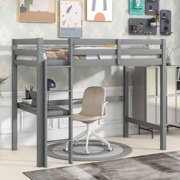 SYNGAR Twin Size Loft Bed for Kids Room, Solid Wood Loft Bed with Desk, Home Space Saving Bed Frame with Ladder and Safety Guardrails, No Box Spring Needed, Gray, D9052