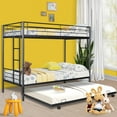 thumbnail image 1 of SYNGAR Twin over Twin Bunk Bed with Trundle, Loft Bunk Bed with Pull-out Trundle and Safe Full-length Guardrail, Metal Triple Bunk Bed can Convertible to 3 Single Platform Bed, 21 Slats Support, Black, 1 of 7