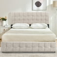 thumbnail image 1 of SYNGAR Upholstered Platform Bed Frame Queen Size with Button Tufted Headboard, Load-Bearing 660LBS, Heavy Duty Wood Mattress Foundation with Strong Slat Support for Kids Teens Adults, Beige, 1 of 13