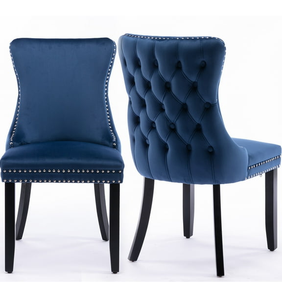 SYNGAR Velvet Dining Chairs Set of 2, Upholstered Wing Back Dining Chair with Handcrafted Button Tufted, Nailhead Trim, Accent Chairs for Dining Room Kitchen, Solid Wood Dining Set, 2 Piece, Blue