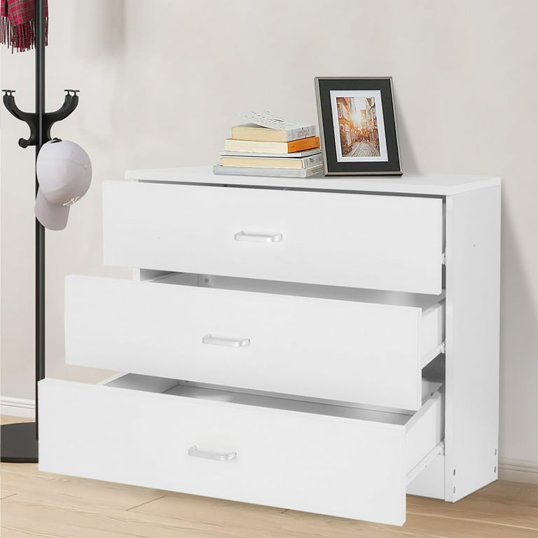 Syngar White 3 Drawer Dresser, Chest of Drawers for Bedroom, Modern Storage Cabinet Dresser Organizer Unit with Handle for Living Room, Closet