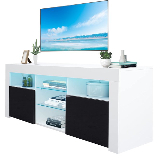 SYNGAR White TV Stand for 65 inch TV, Modern High Glossy TV Console