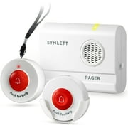 SYNLETT Caregiver Pager 2 Wireless Call Buttons for Elderly Monitoring SOS Alert System Portable Alarm for Nurse Call Seniors Patients Emergency Home