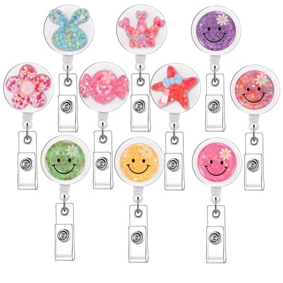 SYNLIN Bling Retractable Badge Reel with Alligator Clip, Cute 3D Sparkly ID Name Tag Clips for Nurses