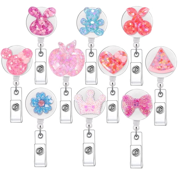 SYNLIN Bling Retractable Badge Reel with Alligator Clip, Cute 3D Sparkly ID Name Tag Clips for Nurses