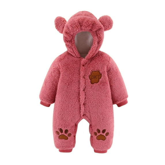SYNPOS 0-12 Month Baby Boys Girls Fleece Jumpsuit Newborn Winter Hooded Rompers Snowsuit Thick Warm Coat Pajamas Cute Ear Bodysuits Outwear