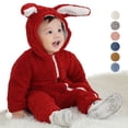 thumbnail image 1 of SYNPOS 0-12M Baby Girl Boy Winter Faux Sherpa Rabbit Ear Hooded Snowsuit Jumpsuit, 1 of 9